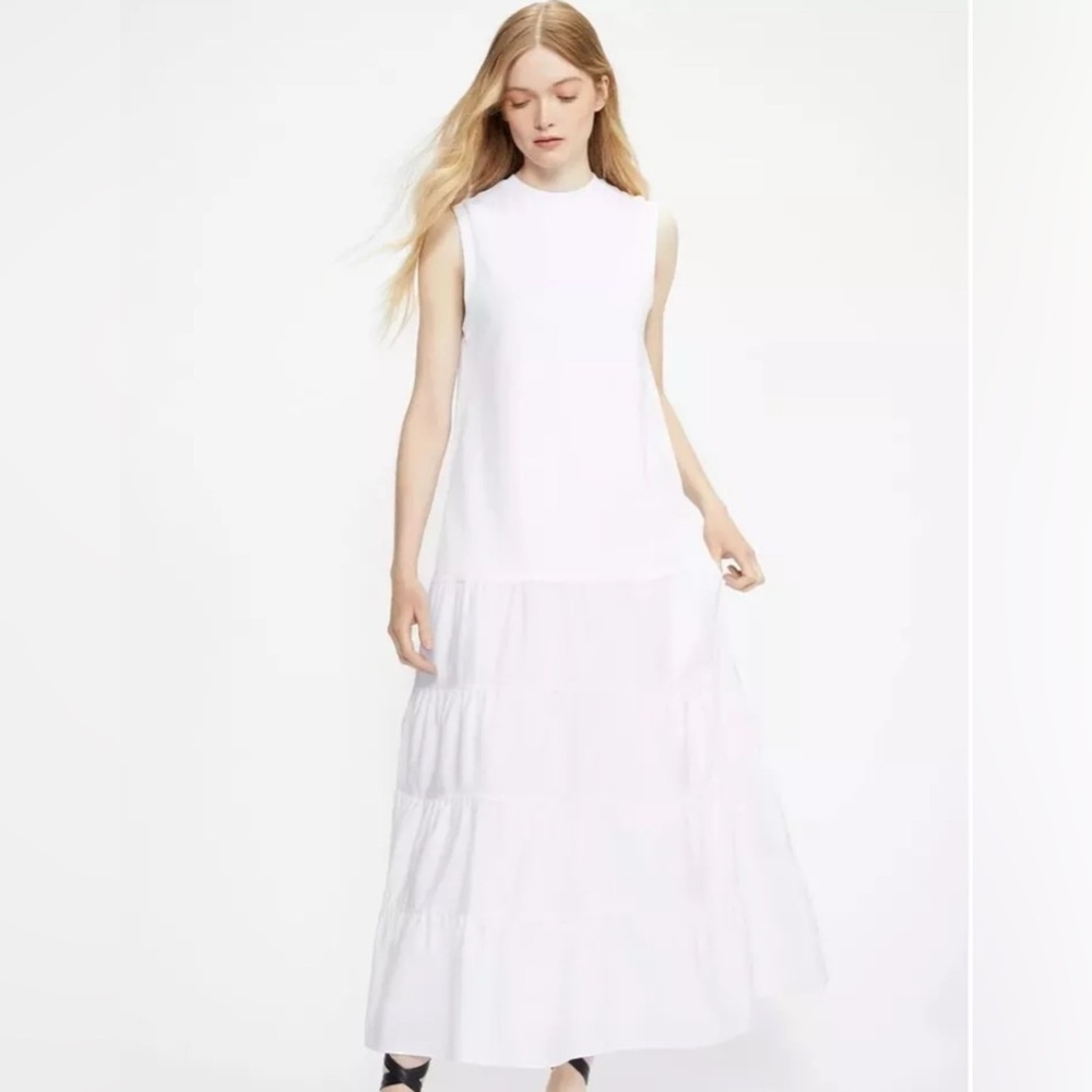 NEW Ted Baker Womens White Viannee Tiered Jersey Midi Maxi Dress Size 4= 10